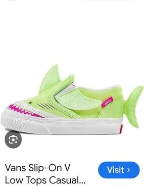 Vans Kids Slip-On Shark Sneaker - Bright Lime Green with Pink Accent